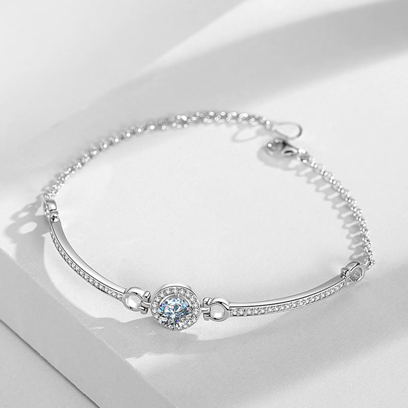Pulsera CrownJewel S925 de moissanita para mujer, sencilla pulsera de moissanita de platino galvanizado.