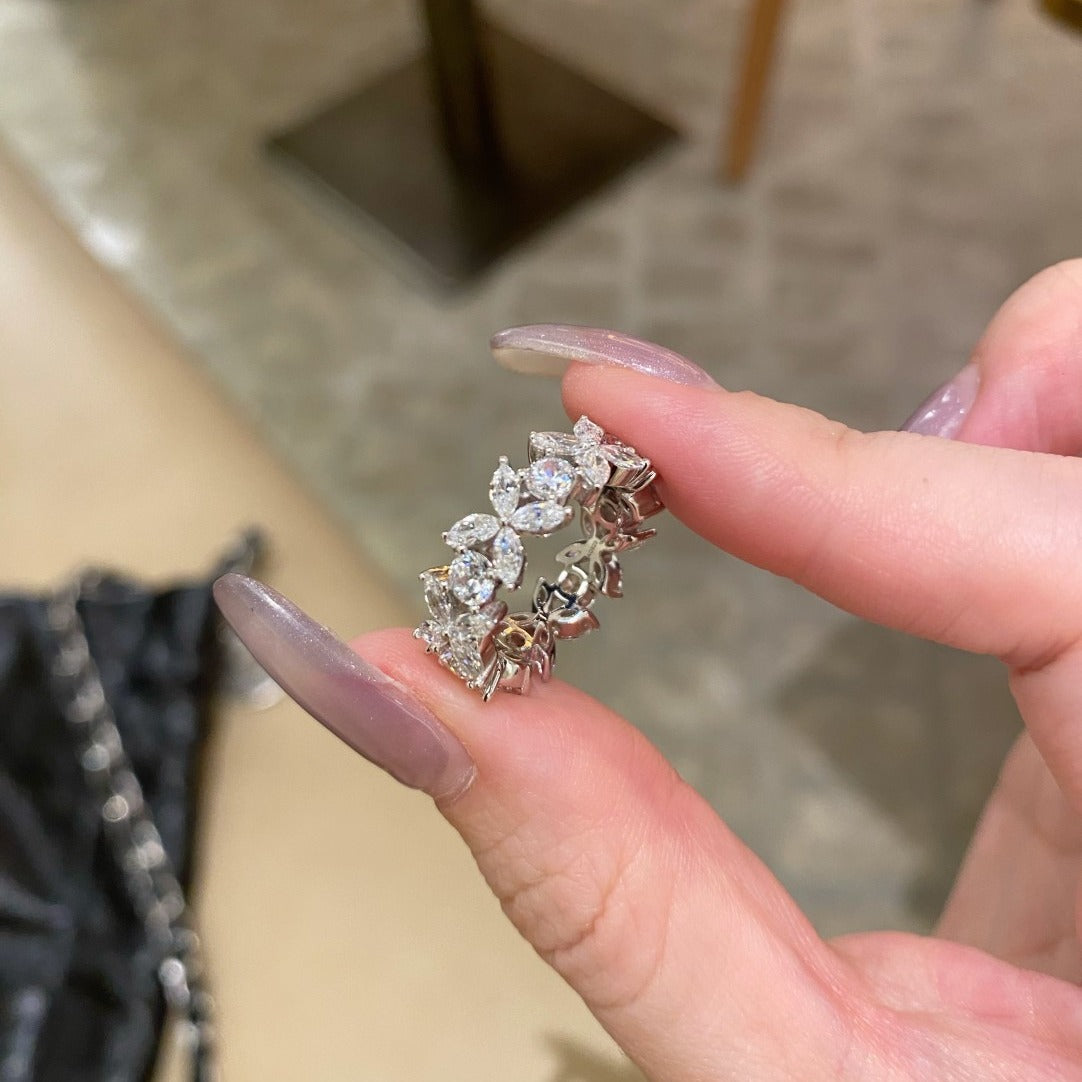 CrownJewel Sterling silver flower shape ring full of diamonds