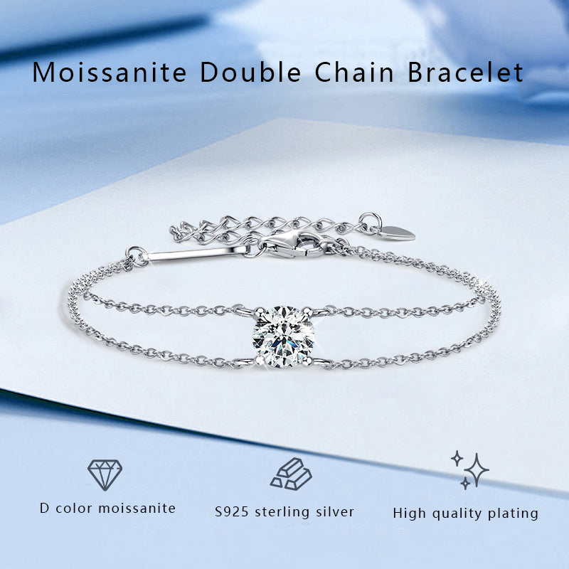 Pulsera CrownJewel de plata de ley 925 con diamantes y moissanita, joyería de cristal transparente