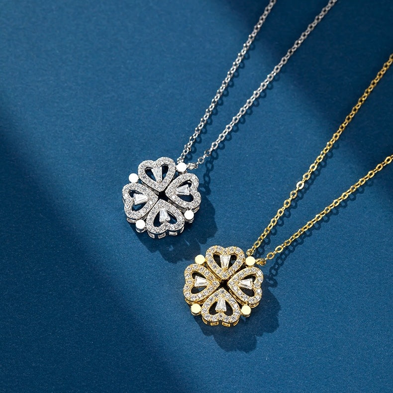 Collar de trébol de cuatro hojas en plata de ley 925 CrownJewel
