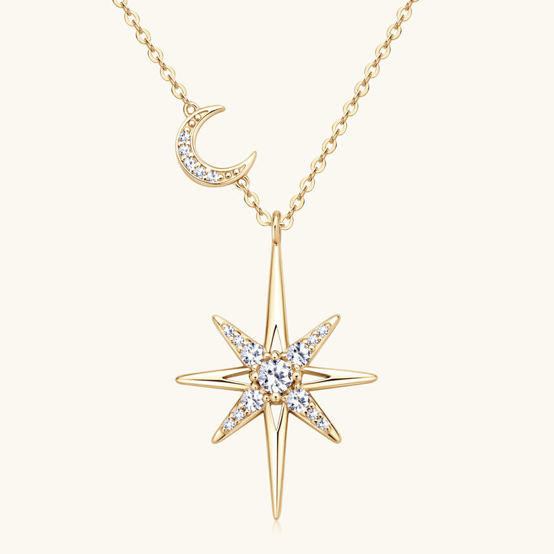 Collar de moissanita con estrella de ocho puntas y diamantes CrownJewel / colgante de estrella / versátil cadena de clavícula de plata esterlina