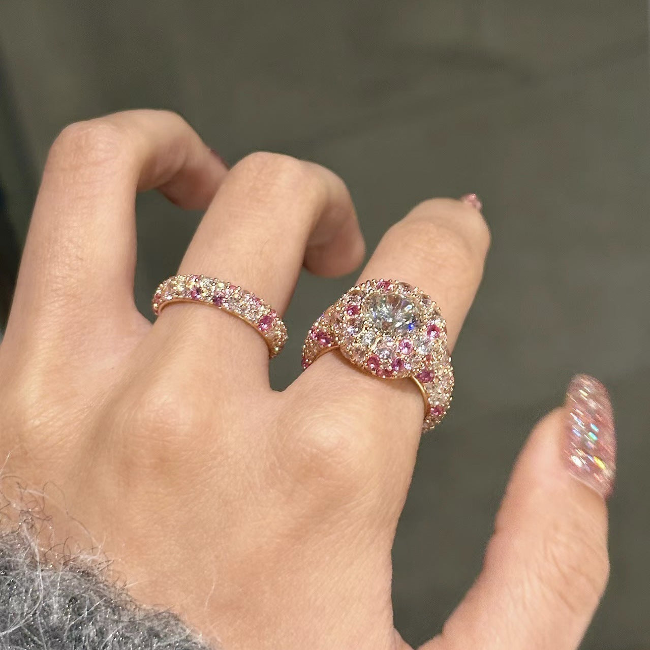 Anillo CrownJewel de plata de ley con diamantes rosas degradados y oro rosa