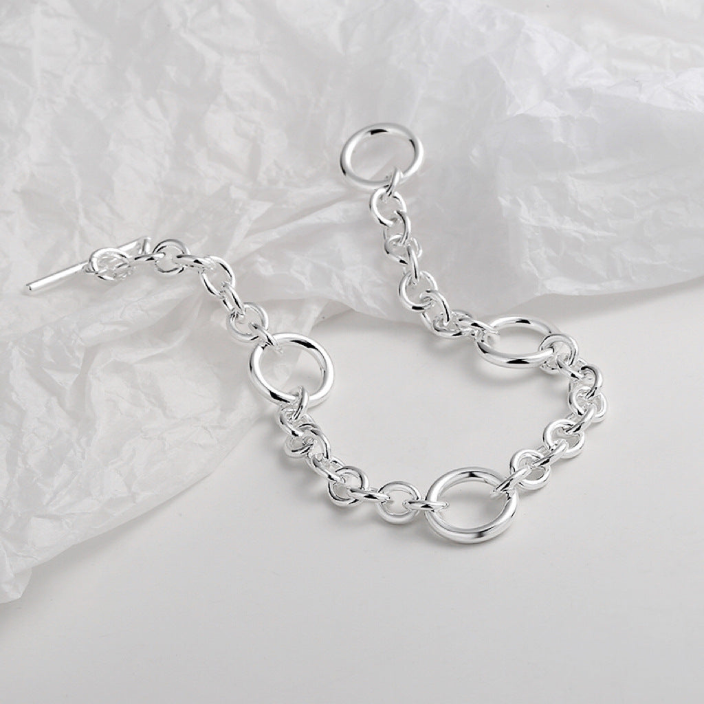 CrownJewel S925 sterling silver 12MM large circle OT bracelet handmade splicing chain
