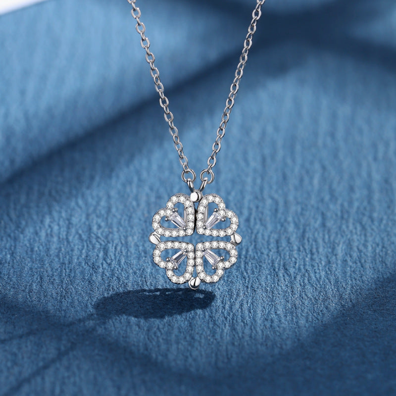 Collar de trébol de cuatro hojas en plata de ley 925 CrownJewel