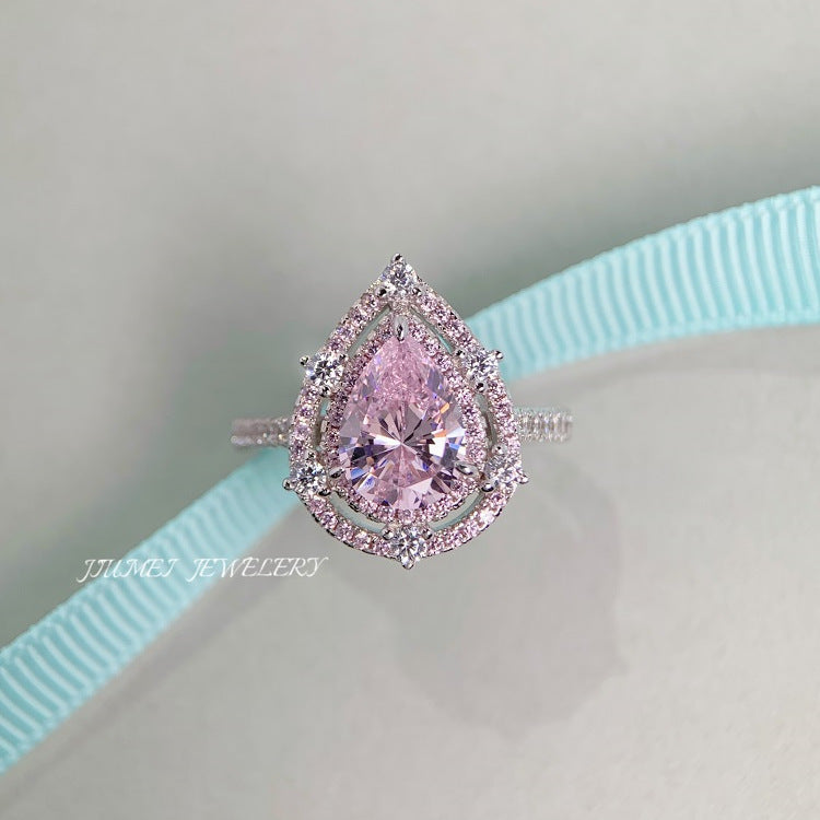 Anillo de plata esterlina CrownJewel S925 para mujer con gema rosa, gota de agua, diamante, circonita de cristal, anillo de diamantes.