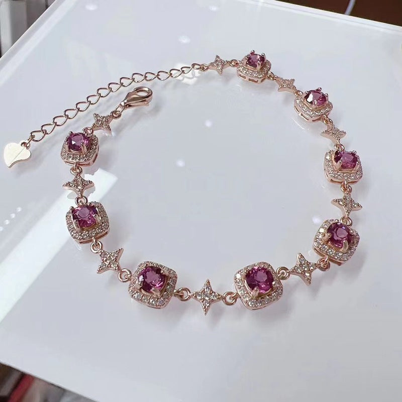 Pulsera CrownJewel de granate natural con incrustaciones de plata s925, joyería al por mayor