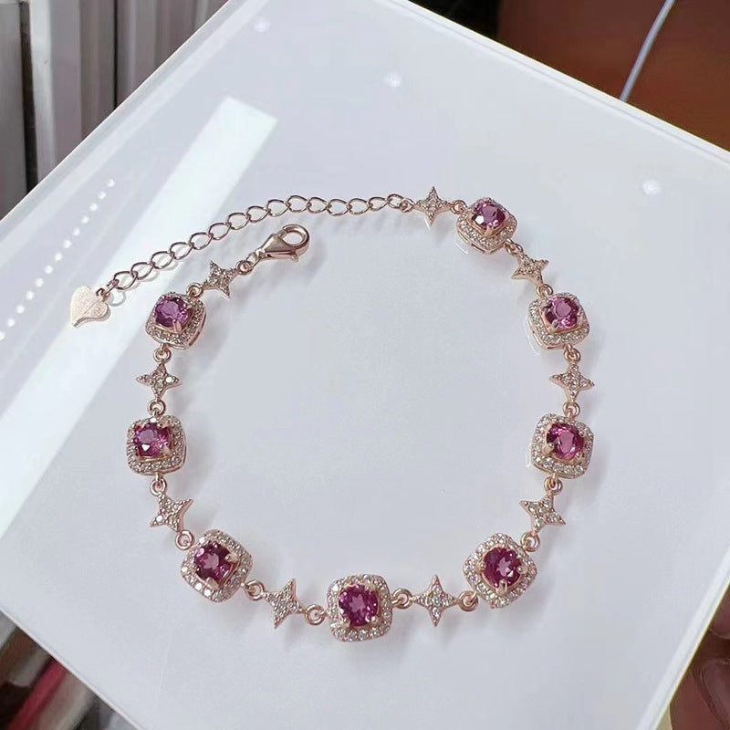Pulsera CrownJewel de granate natural con incrustaciones de plata s925, joyería al por mayor