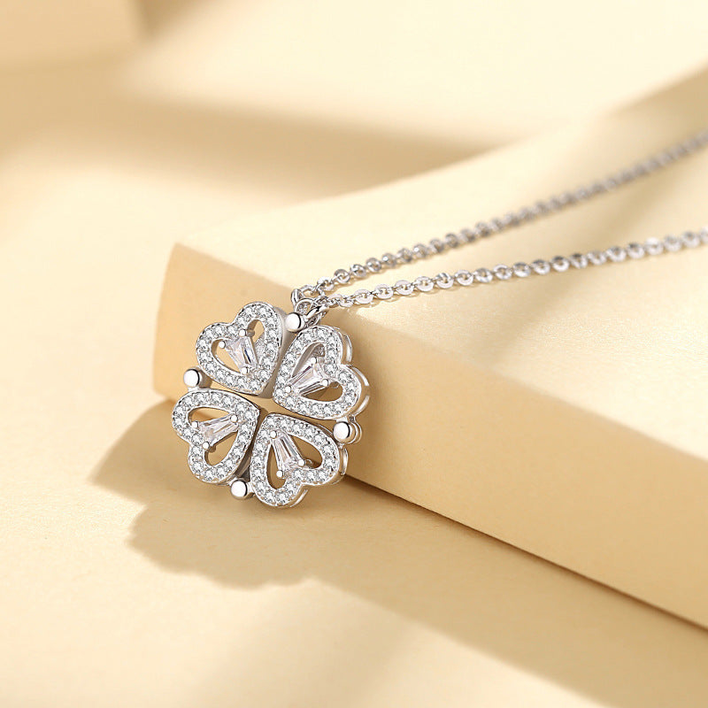 Collar de trébol de cuatro hojas en plata de ley 925 CrownJewel