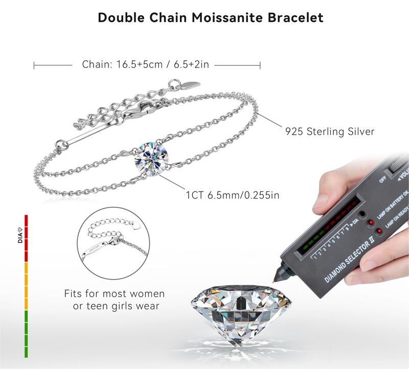 Pulsera CrownJewel de plata de ley 925 con diamantes y moissanita, joyería de cristal transparente