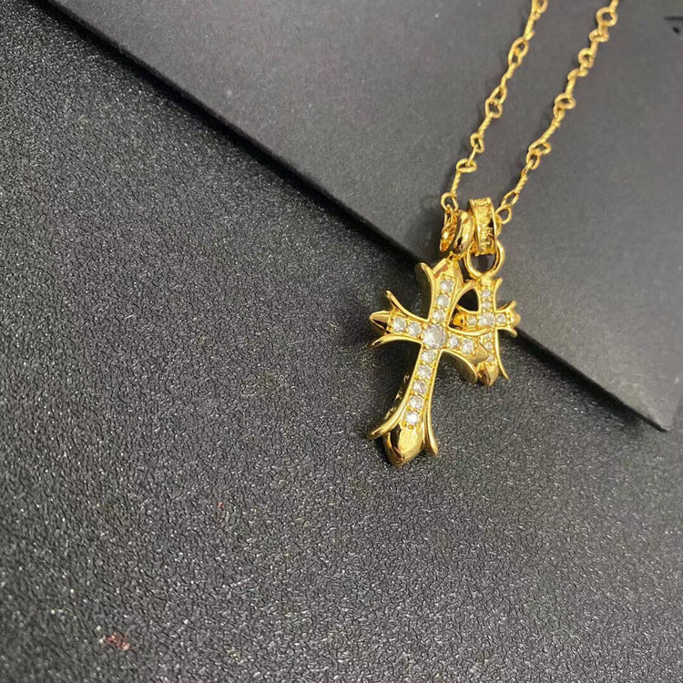 CrownJewel Sterling Silver Cross Pendant Necklace with Diamonds