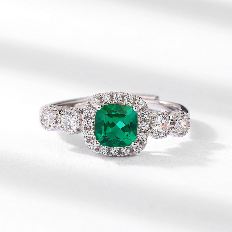 Anillo de esmeralda CrownJewel en plata S925 con incrustaciones de tesoros coloridos. Anillo retro ajustable.