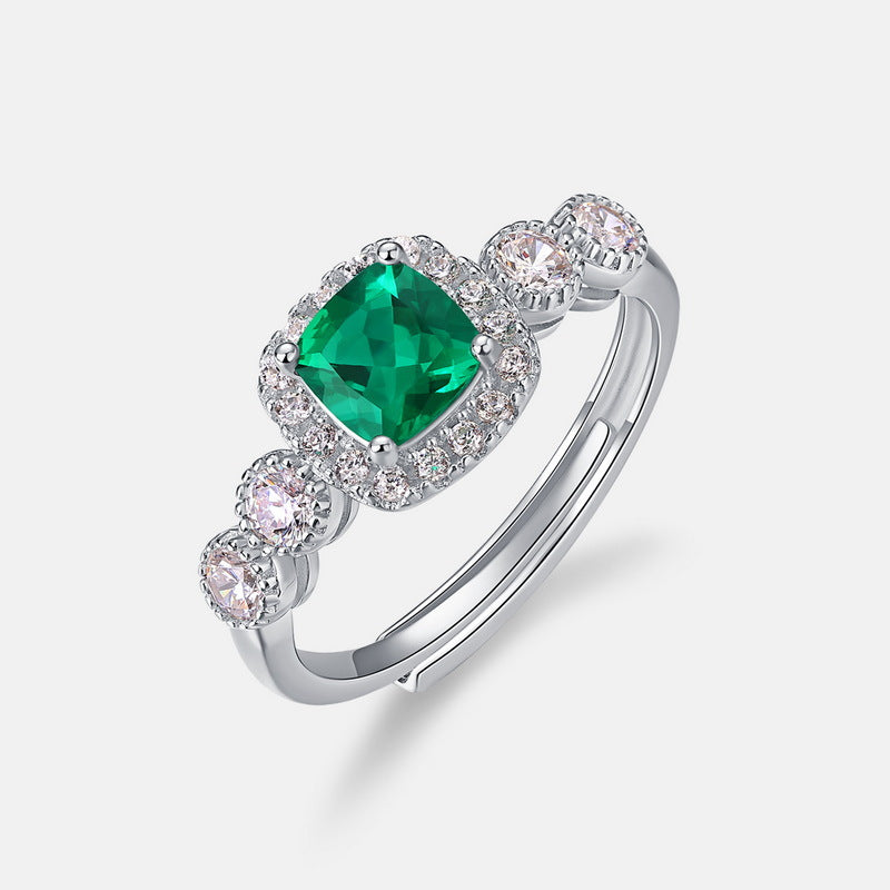 Anillo de esmeralda CrownJewel en plata S925 con incrustaciones de tesoros coloridos. Anillo retro ajustable.