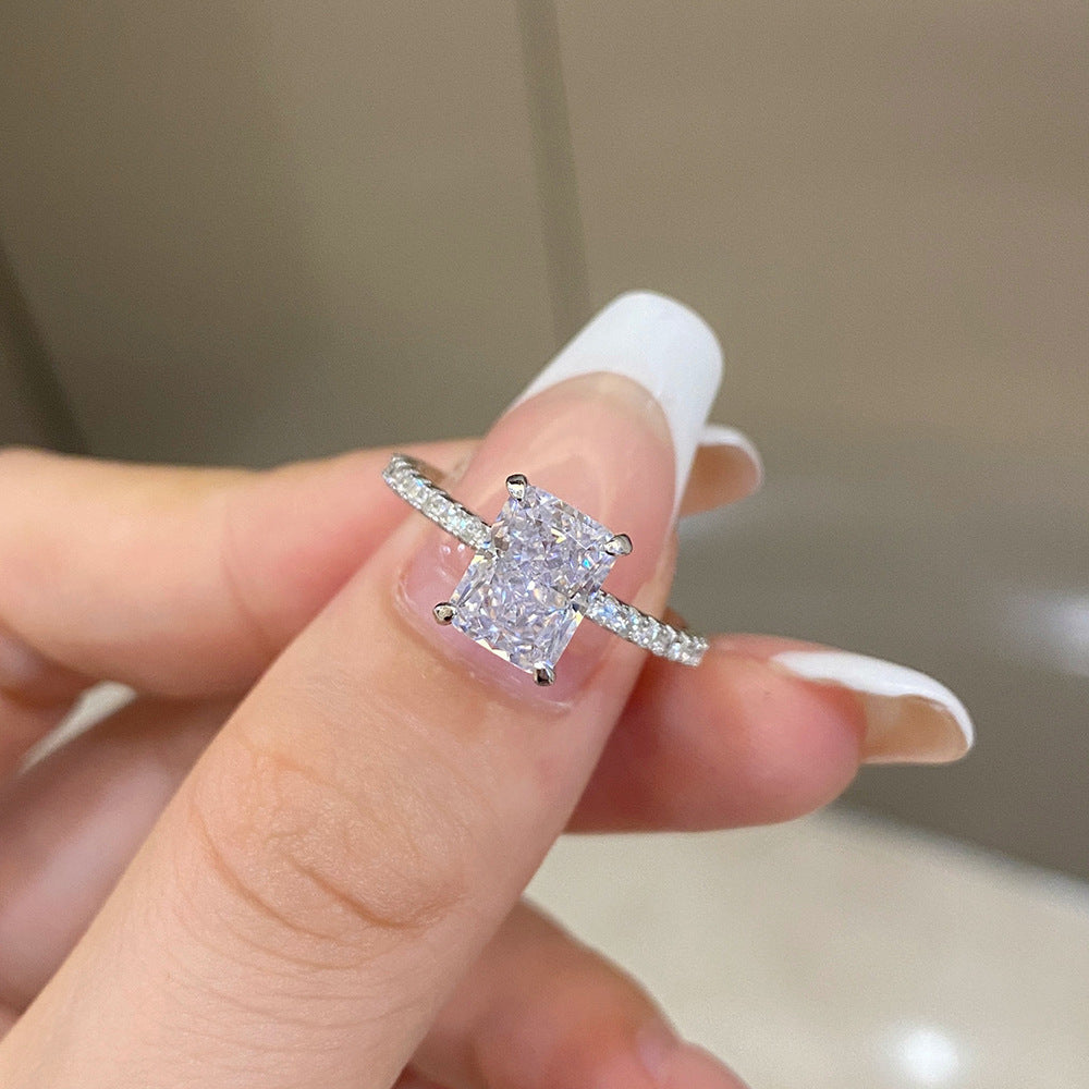 Anillo de plata esterlina s925 CrownJewel para mujer, anillo rectangular con diamantes de alto carbono, venta al por mayor