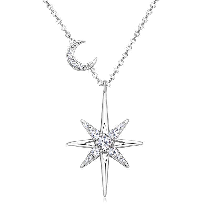 Collar de moissanita con estrella de ocho puntas y diamantes CrownJewel / colgante de estrella / versátil cadena de clavícula de plata esterlina