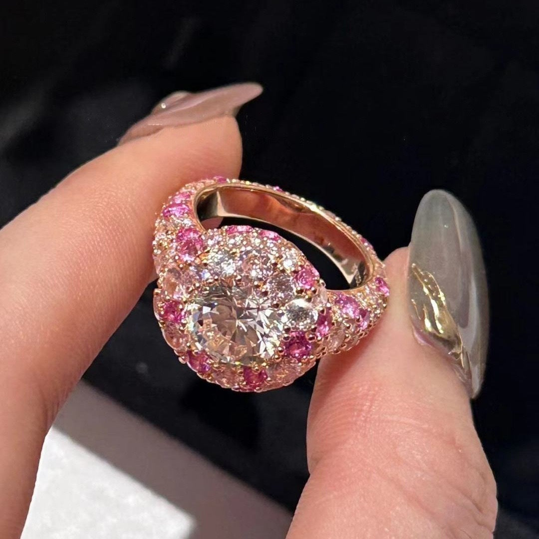 Anillo CrownJewel de plata de ley con diamantes rosas degradados y oro rosa