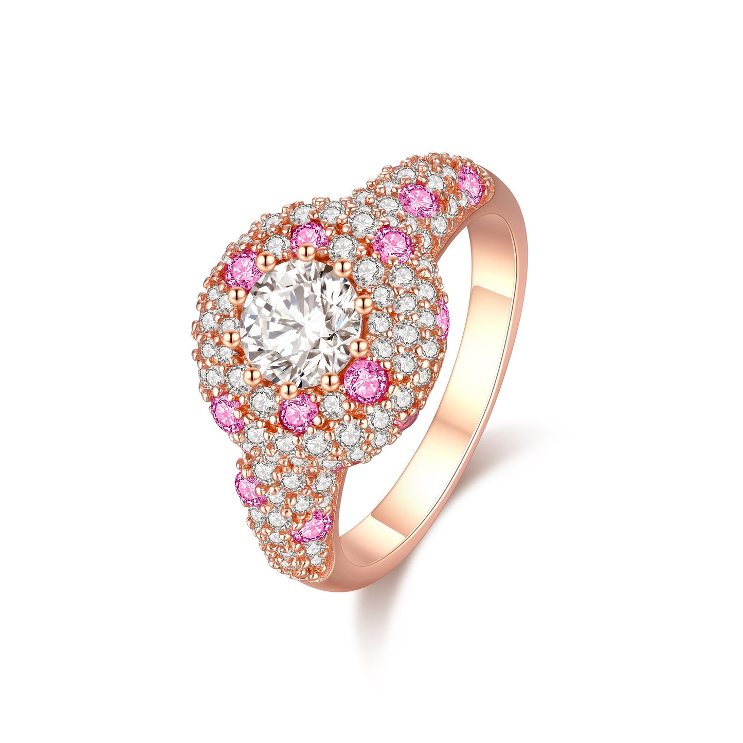 Anillo CrownJewel de plata de ley con diamantes rosas degradados y oro rosa