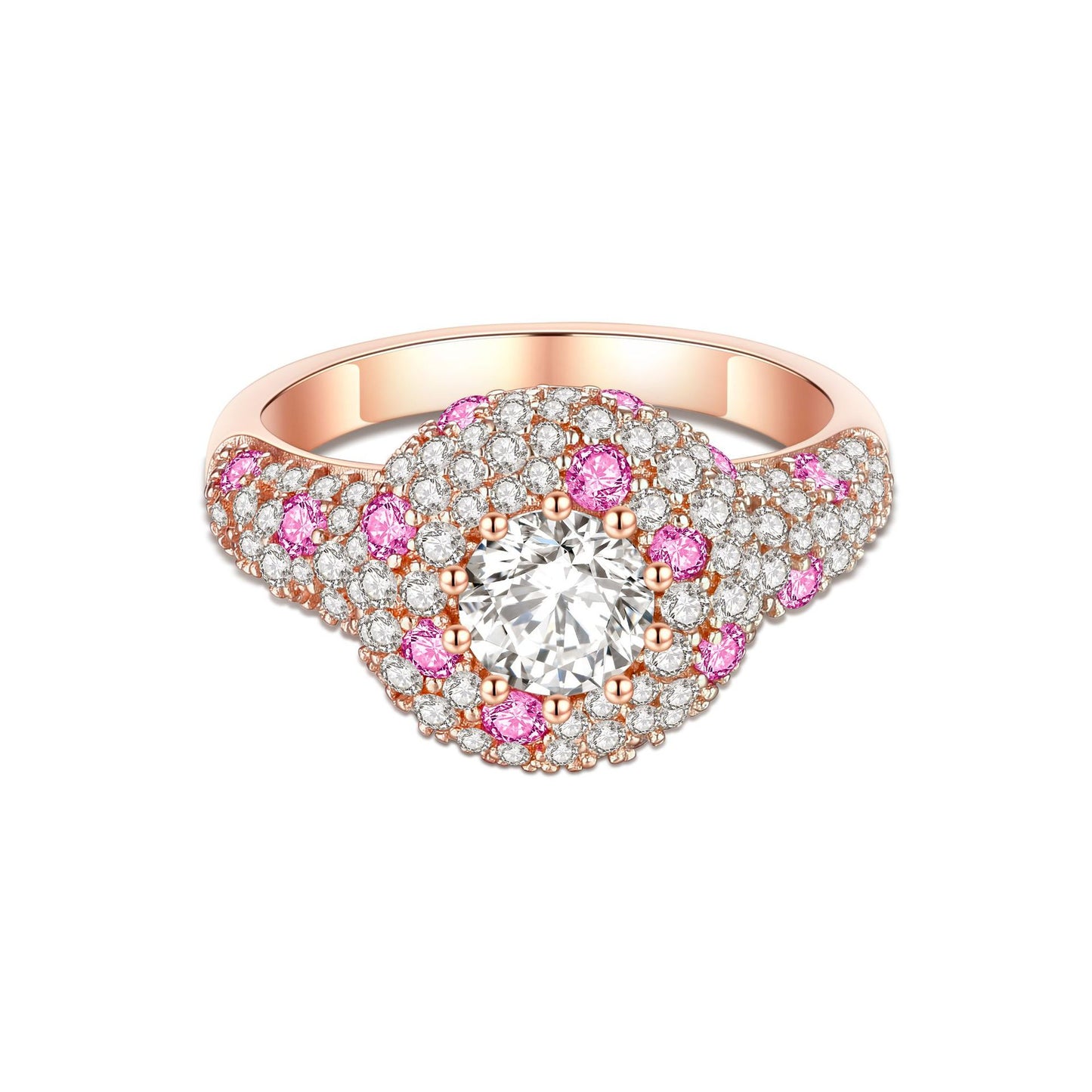 Anillo CrownJewel de plata de ley con diamantes rosas degradados y oro rosa