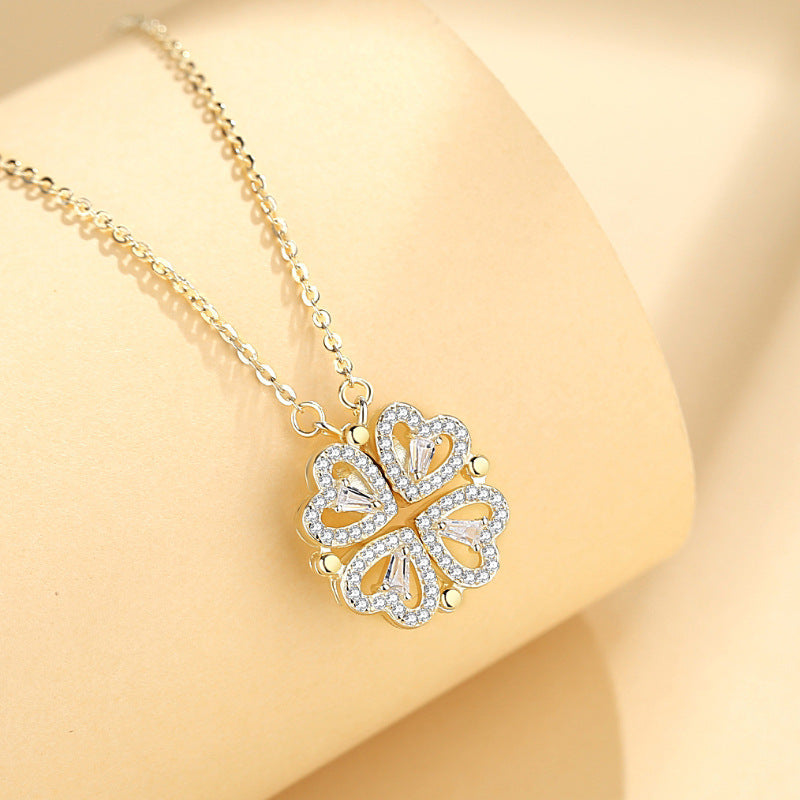 Collar de trébol de cuatro hojas en plata de ley 925 CrownJewel