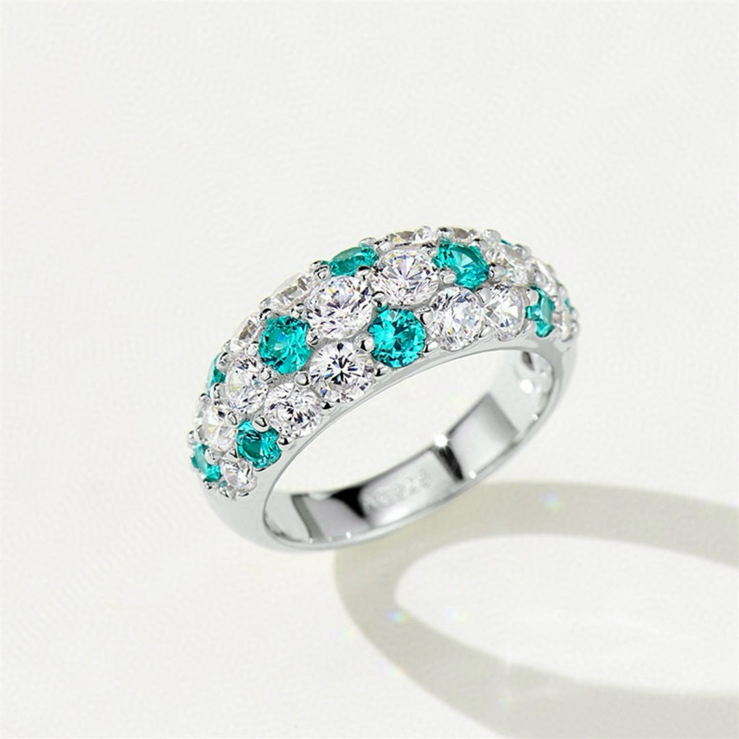 Anillo de diamantes verde menta en plata esterlina CrownJewel