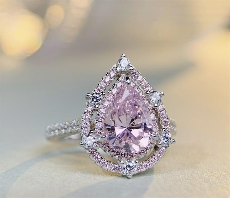 Anillo de plata esterlina CrownJewel S925 para mujer con gema rosa, gota de agua, diamante, circonita de cristal, anillo de diamantes.