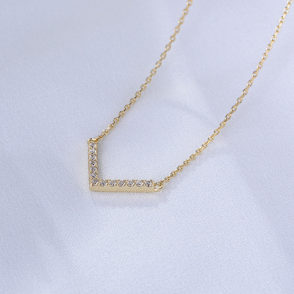 CrownJewel Sterling silver V-shaped\full diamond pendant clavicle chain