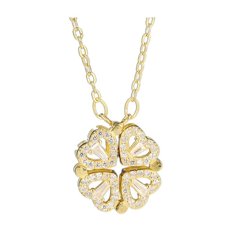 Collar de trébol de cuatro hojas en plata de ley 925 CrownJewel