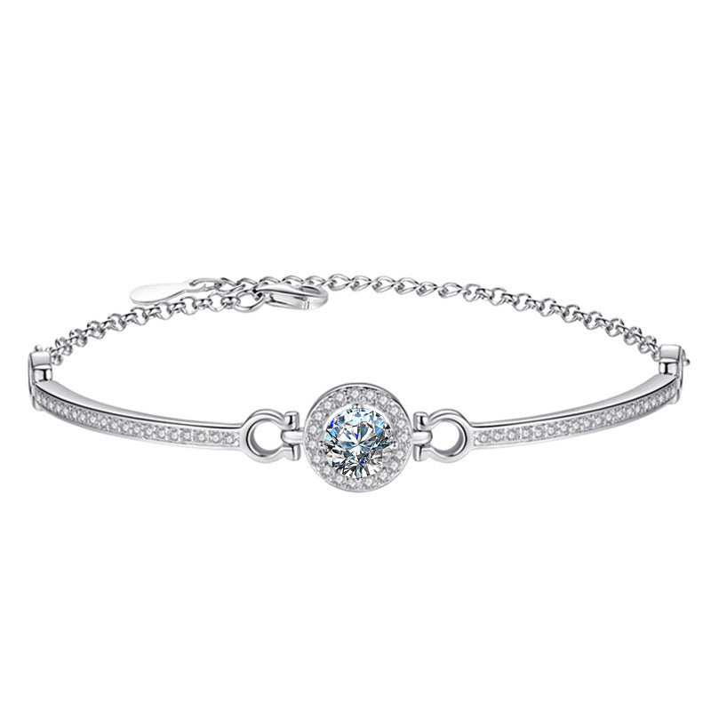 Pulsera CrownJewel S925 de moissanita para mujer, sencilla pulsera de moissanita de platino galvanizado.