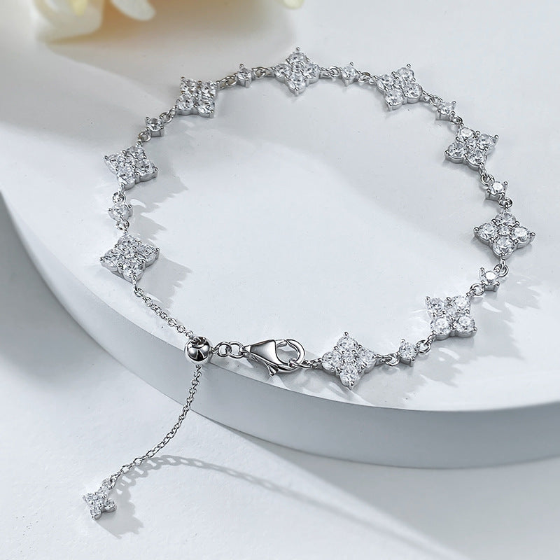 CrownJewel 925 Sterling silver diamond flower shape bracelet