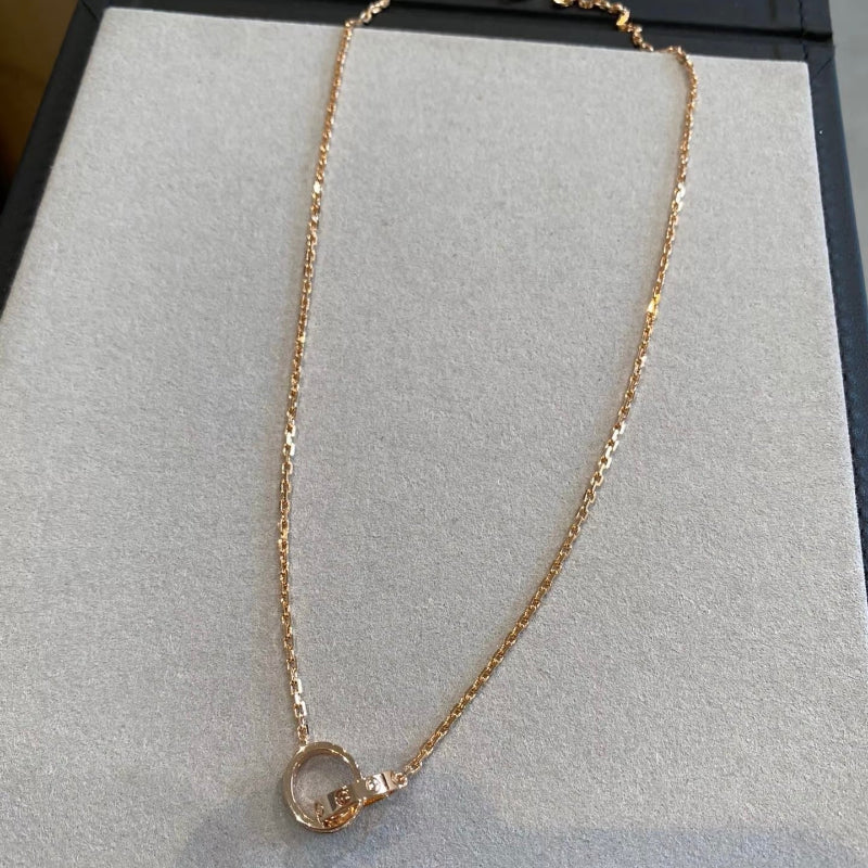 V gold 18K high version LOVE Double Ring Necklace