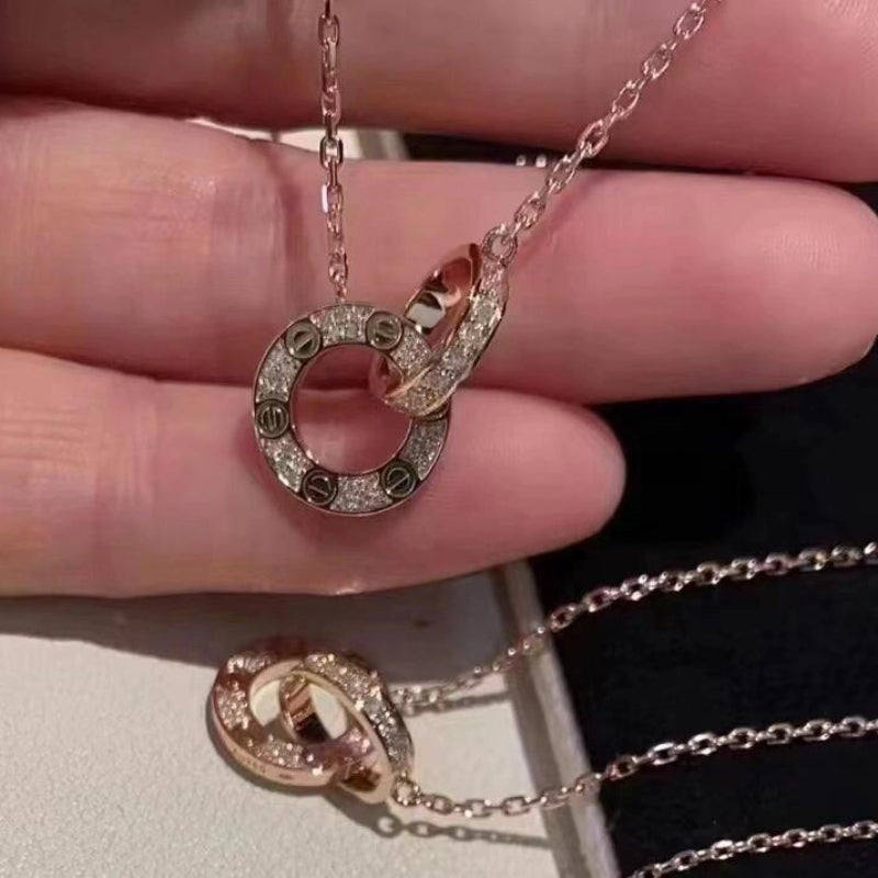 V gold 18K high version LOVE Double Ring Necklace