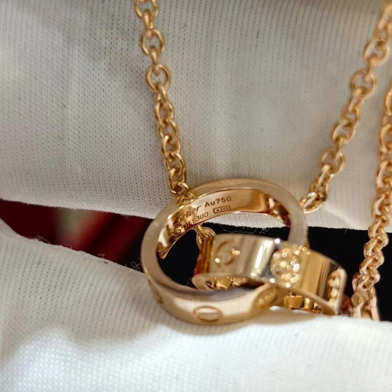 V gold 18K high version LOVE Double Ring Necklace