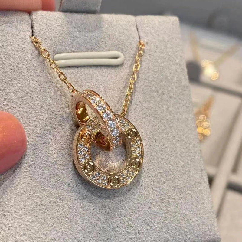 V gold 18K high version LOVE Double Ring Necklace