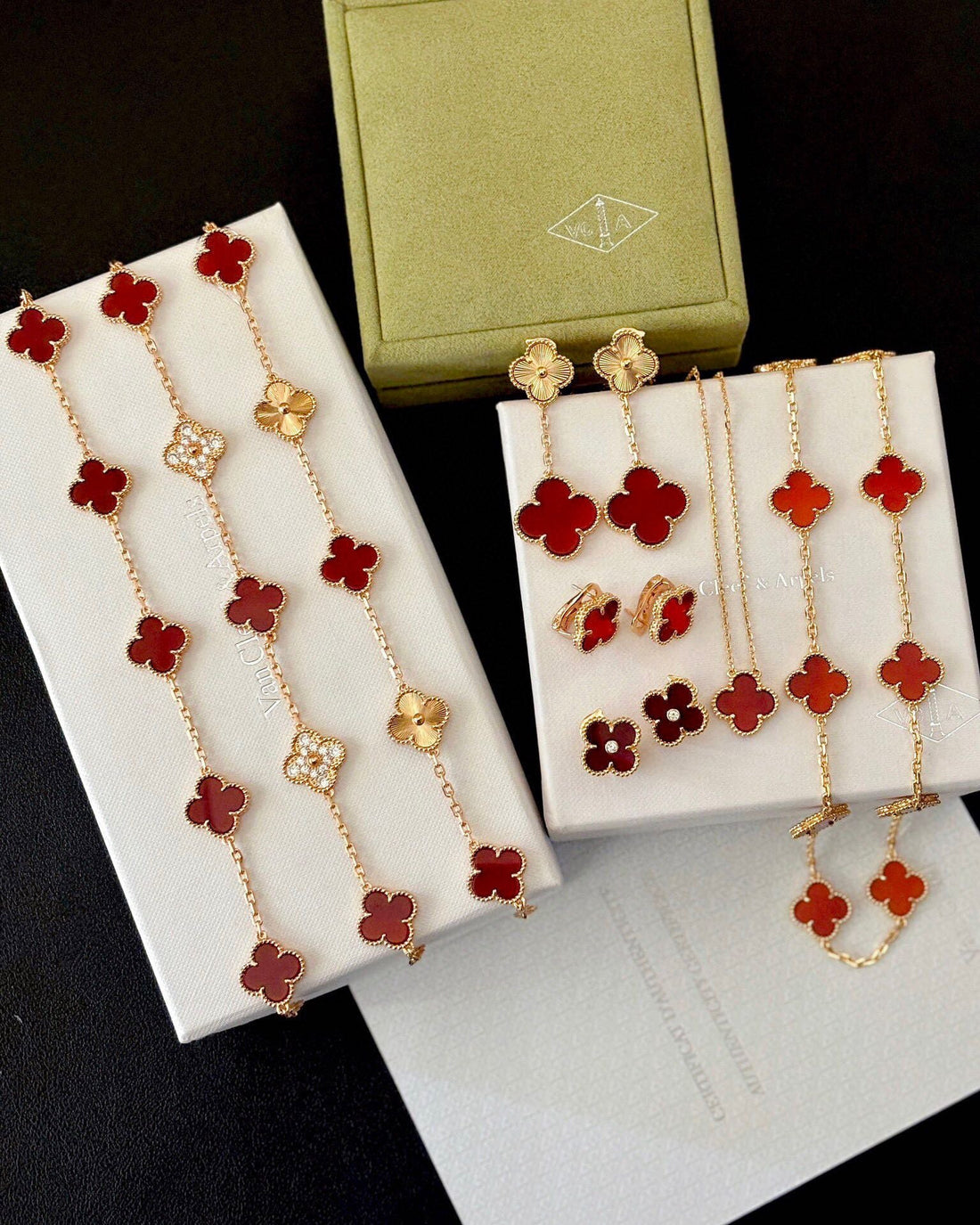 Clover-inspired jewelry featuring four-leaf clover motifs