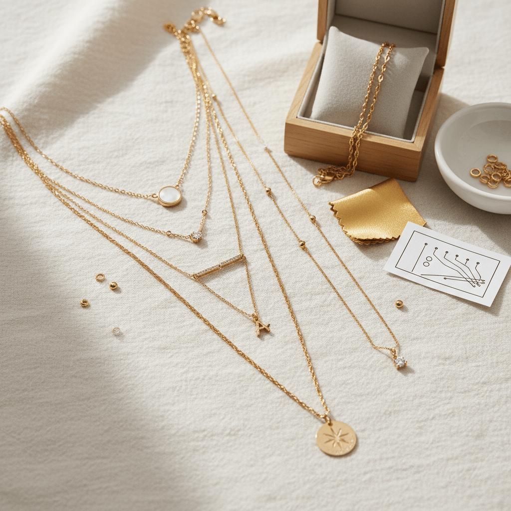 Guide to choosing necklace lengths, featuring short chains, pendant necklaces and long necklaces