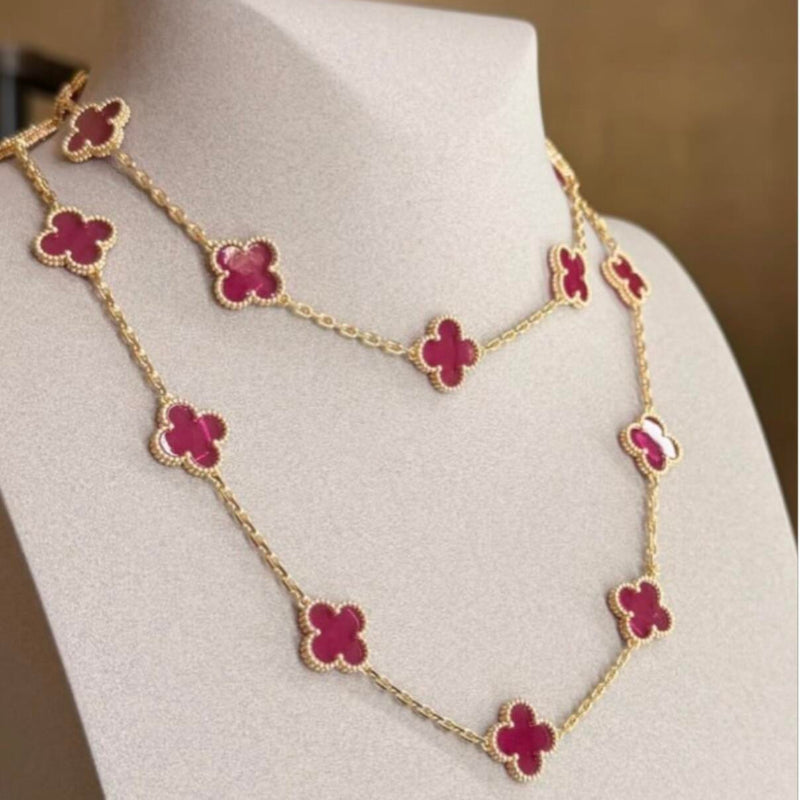 18k yellow gold pink enamel 10 motif necklace