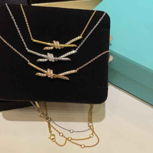 knot style diamond pendant 18K gold plated crystal pave