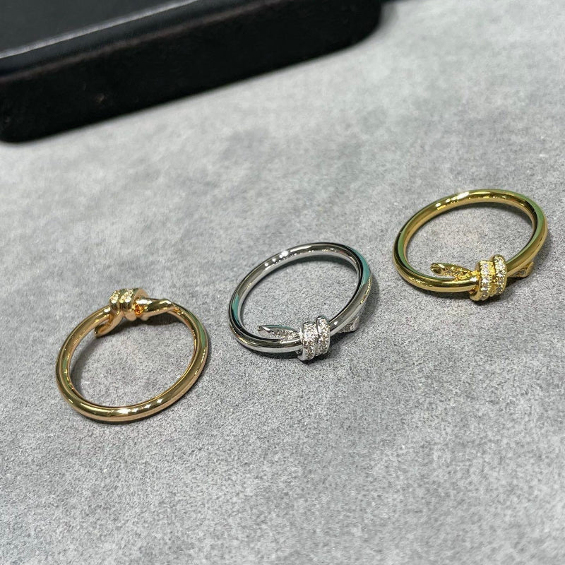 knot style diamond pave ring 18K gold plated