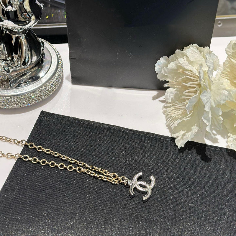 23K style vintage CC crystal necklace 18K plated O-link chain