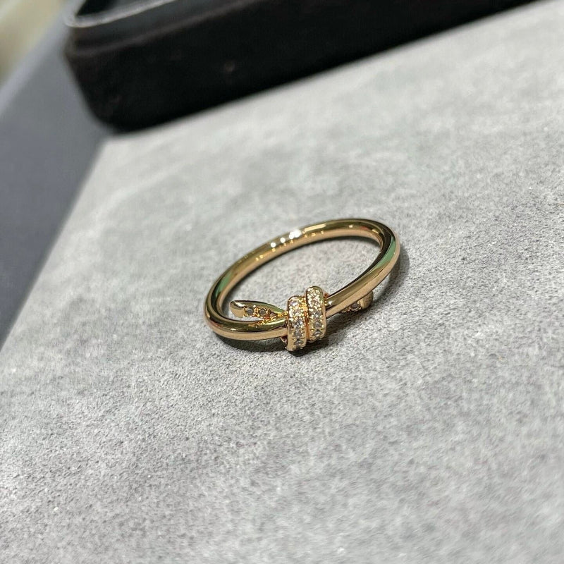 rose gold knot style diamond pave ring