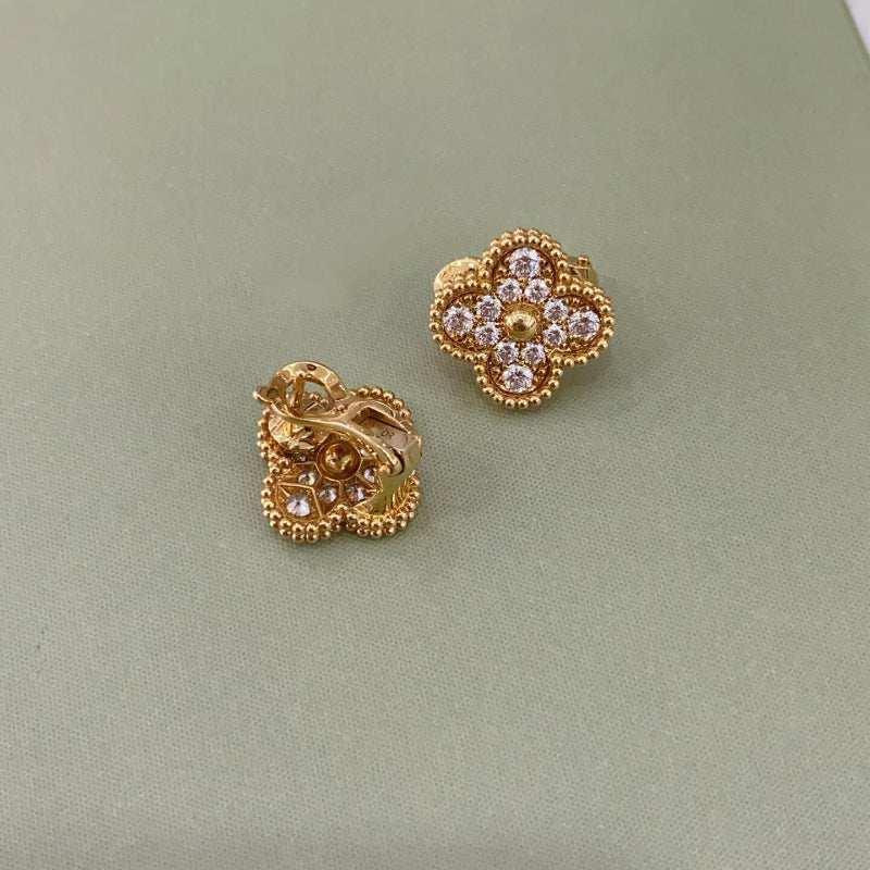 Vintage Alhambra Style Diamond Clover Earrings rose gold
