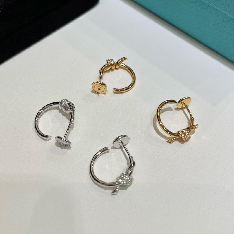 knot style hoop earrings with crystal pave 18K gold plated