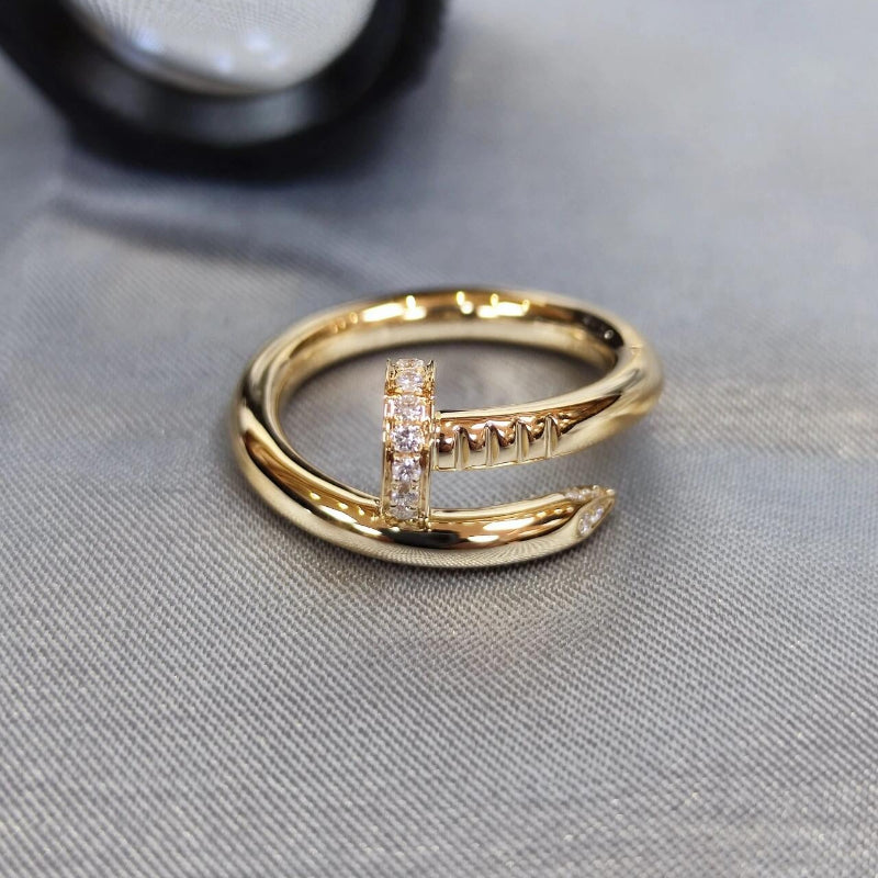 yellow gold nail ring small model with diamonds