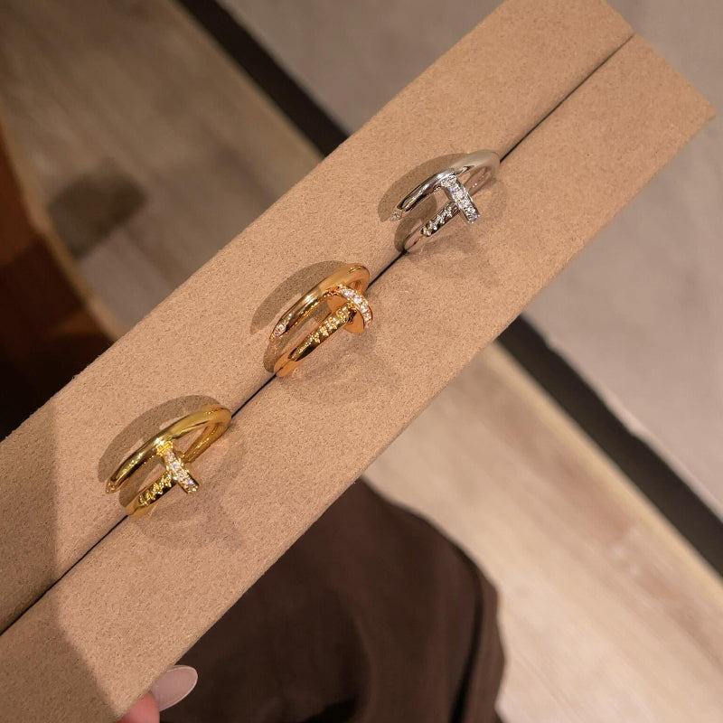 nail ring small model 18K gold plated with diamonds