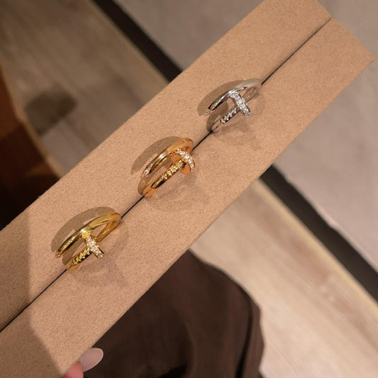 nail ring small model 18K gold plated with diamonds