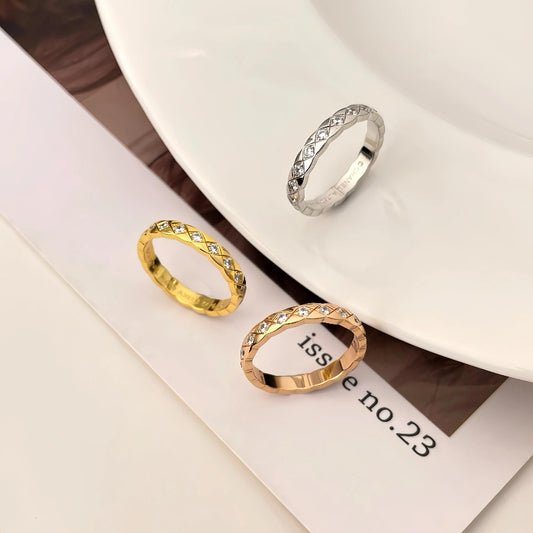 COCO quilted diamond ring 18K gold plated mini band