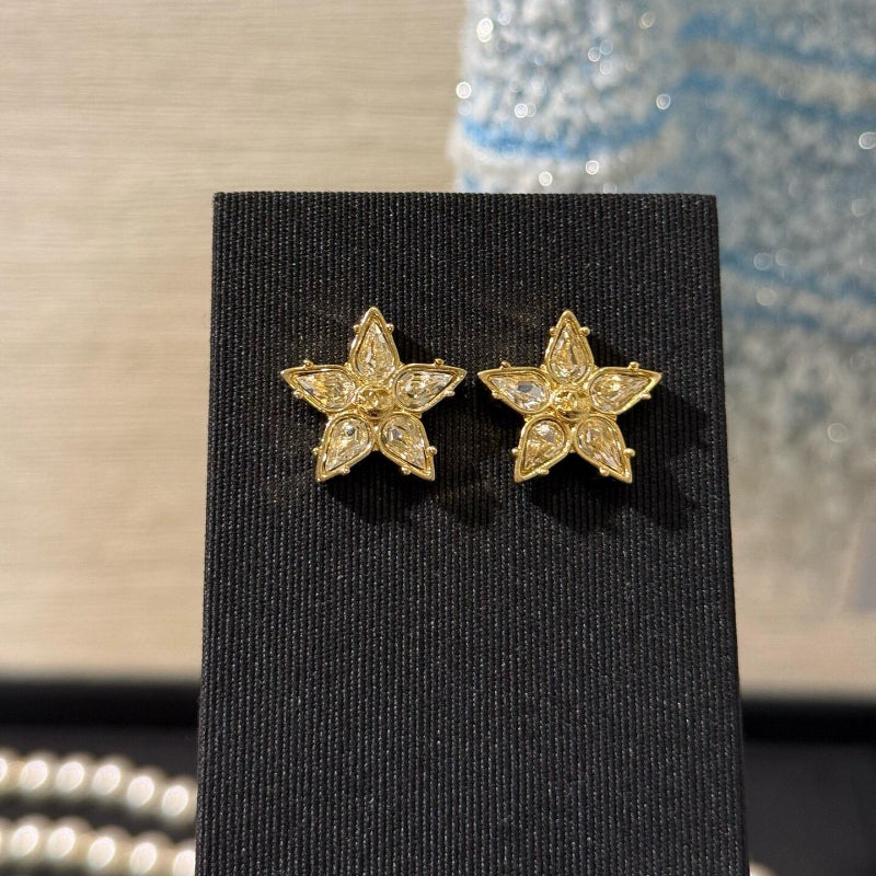 CC star crystal pave stud earrings 18K gold plated