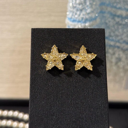 CC star crystal pave stud earrings 18K gold plated