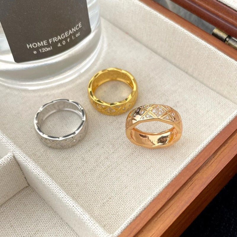 COCO quilted diamond ring 18K gold plated small version 3 colors