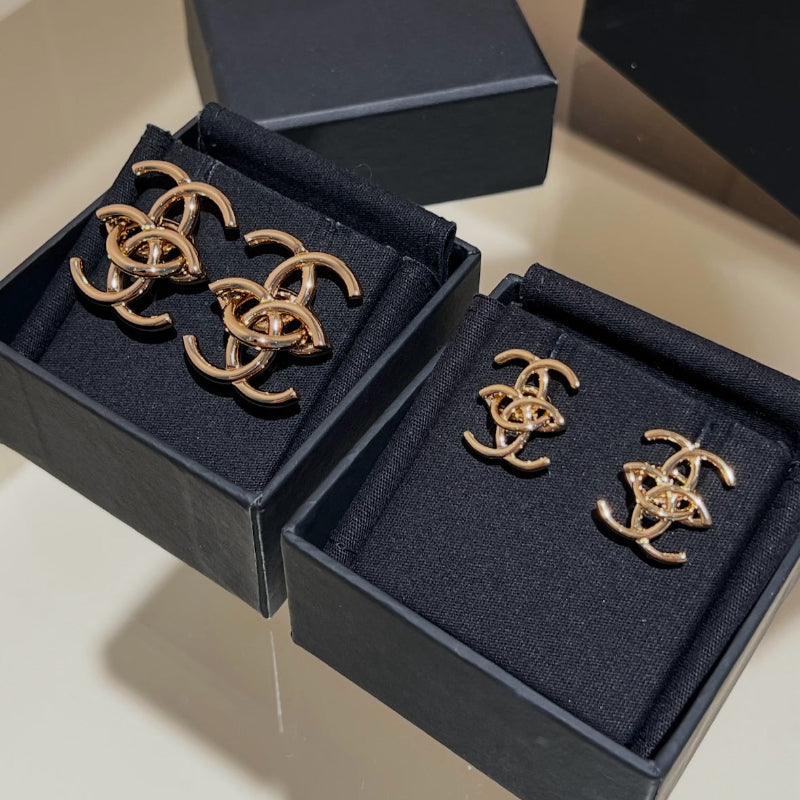 26A style CC stud earrings 18K gold plated small and large sizes