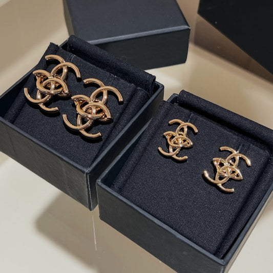 26A style CC stud earrings 18K gold plated small and large sizes
